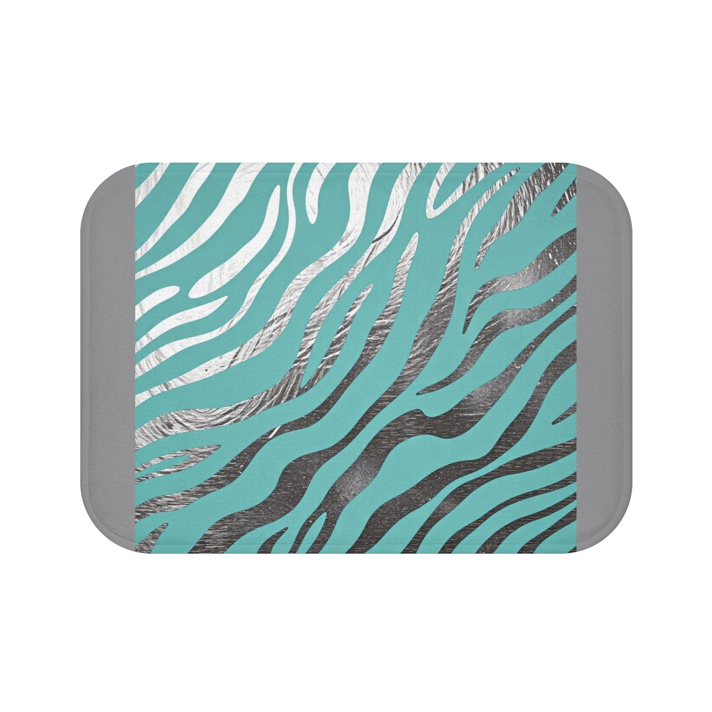 Zebra Print Bath Mat - Stylish Coastal Home Decor - Aqua & Silver