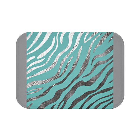 Zebra Print Bath Mat - Stylish Coastal Home Decor - Aqua & Silver