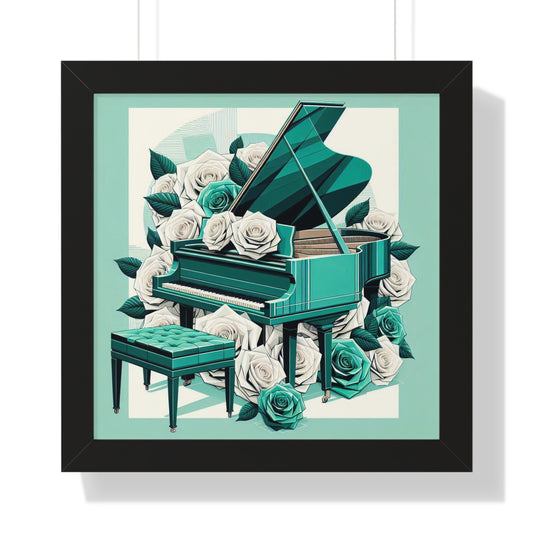 Vertical Poster - Aqua Grand Piano & Roses Wall Art
