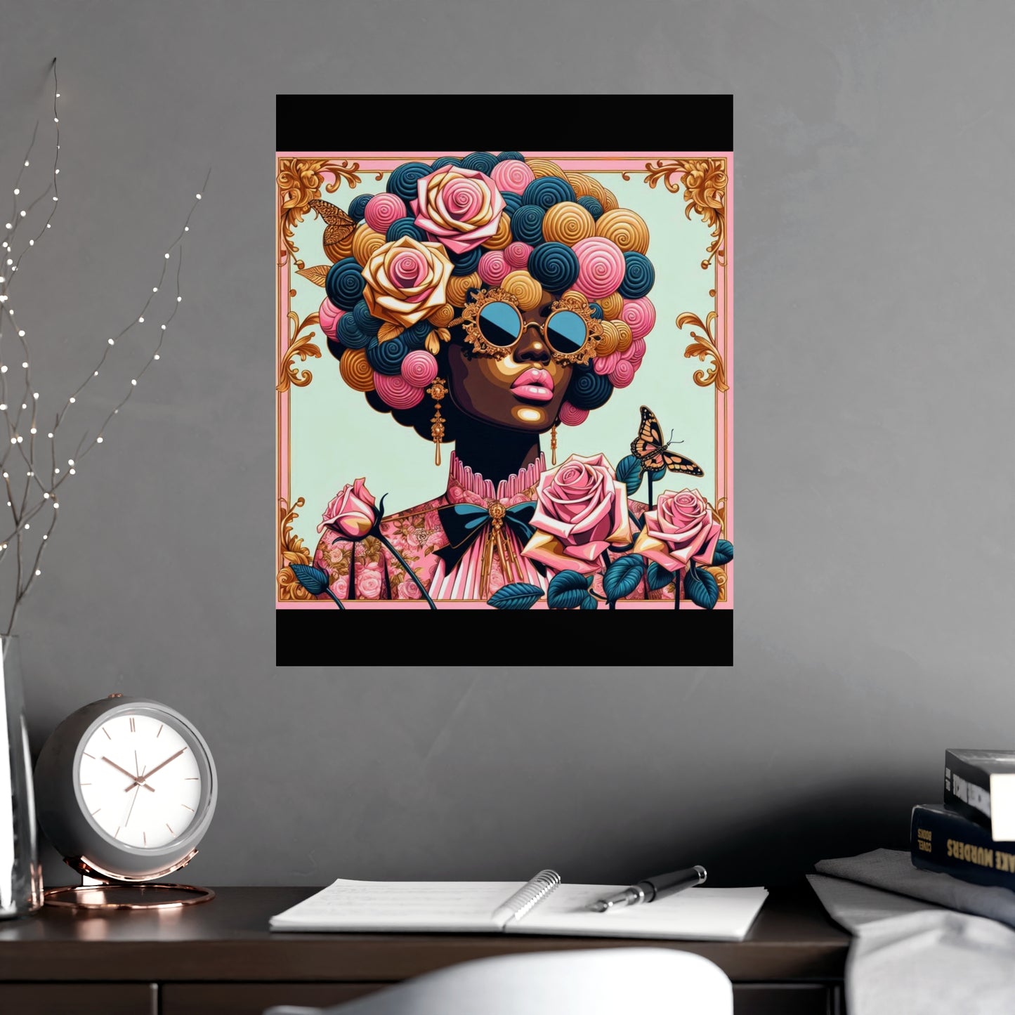 Vibrant Matte Art Posters, Wall Decor for Home, Boho Wall Art, Afrocentric Decor, Unique Gifts for Her - Lady In Pink Baroque