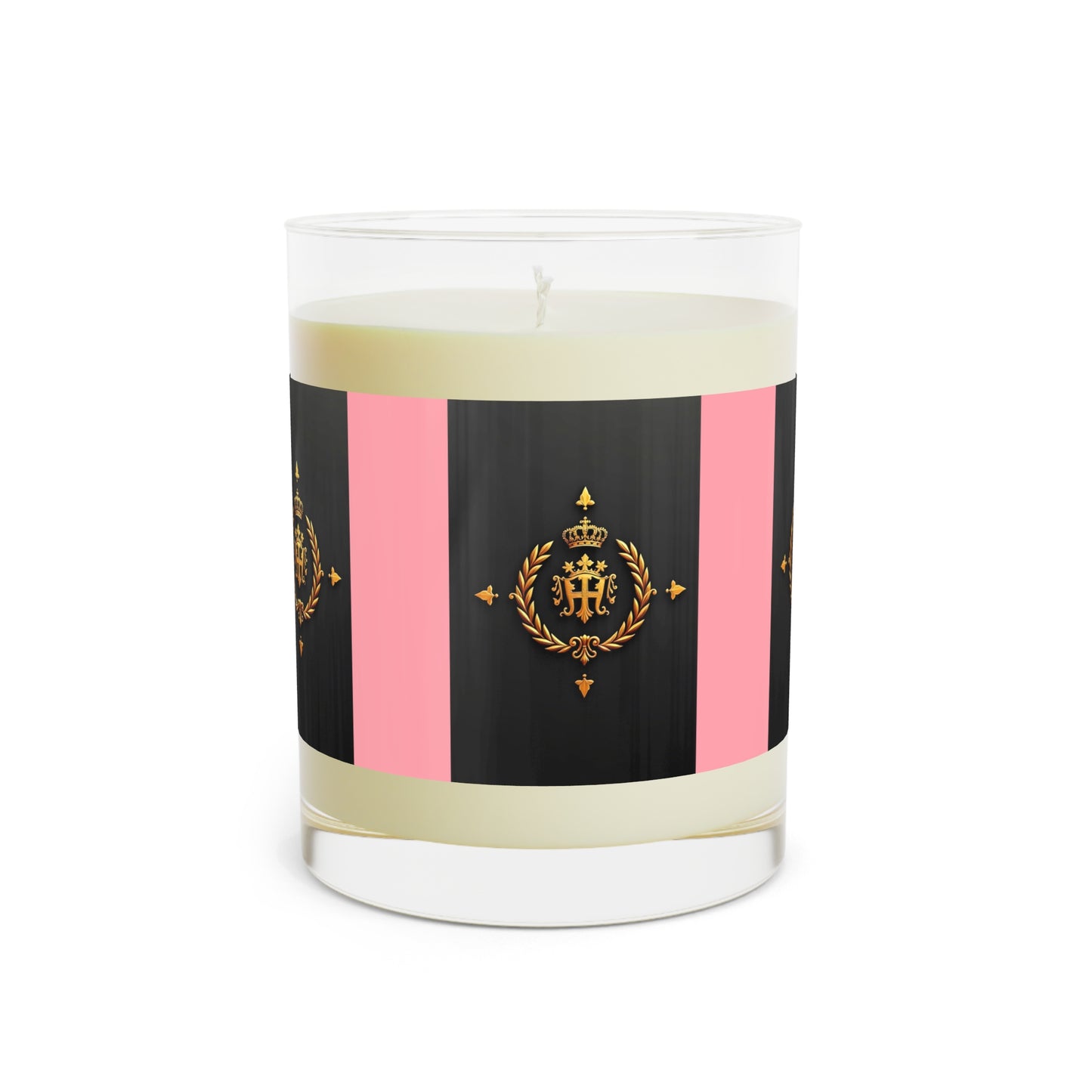 Elegant Gold Crown Scented Candle - Glamorous Home Decor, Wedding Gift, Aromatherapy, Luxurious Fragrance - Pink Striped Gold Crest