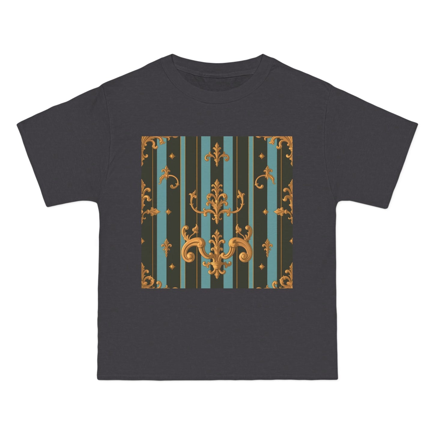 Elegant Vintage Pattern T-Shirt, Stylish Tee for Everyday Wear, Retro Design Shirt, Perfect Gift for Art Lovers - Black & Turquoise Striped Baroque