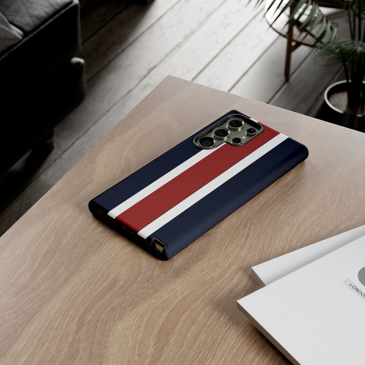 Lunar Midnight & Red-White Striped Stylish Phone Case - Tough Cases, Custom iPhone Cover, Sleek Phone Accessories, Gifts for Him/Her
