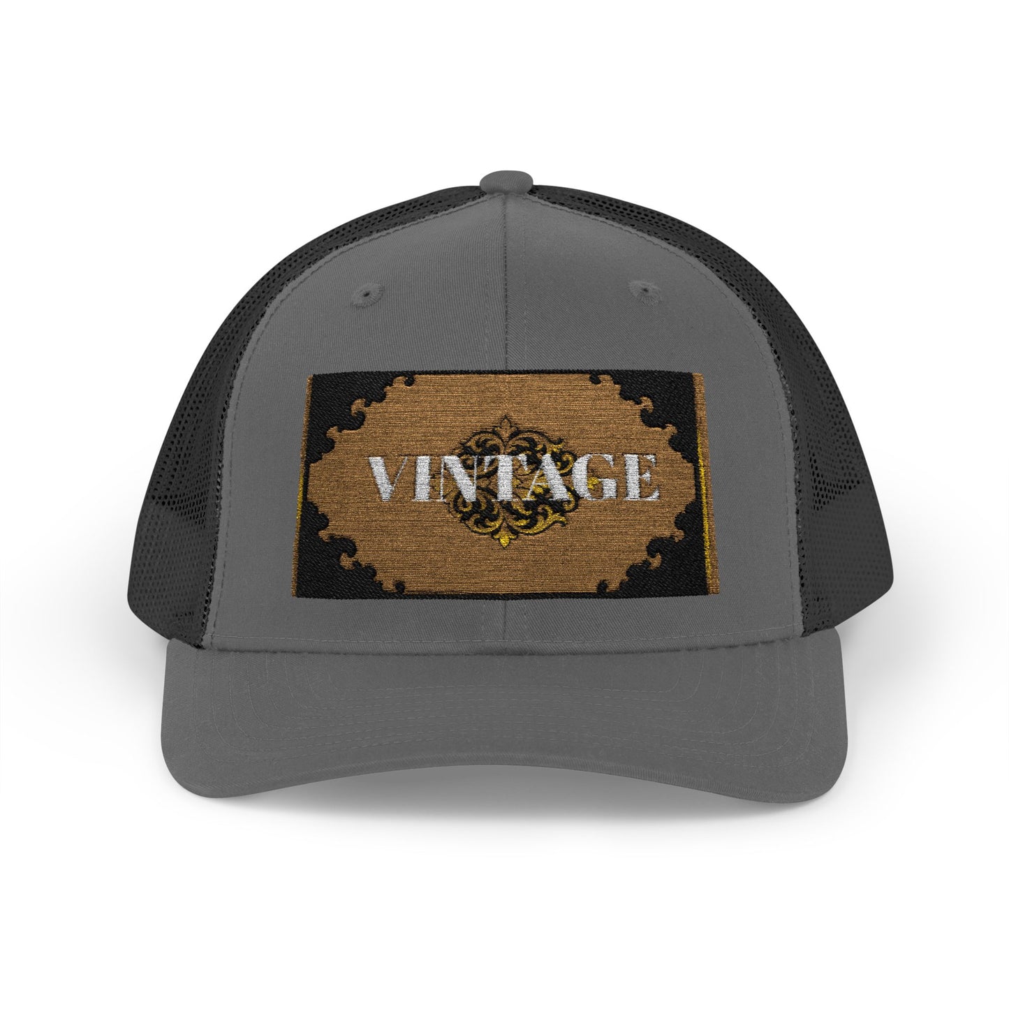 Mauve & Black-Gold Vintage Baroque Patch Trucker Cap
