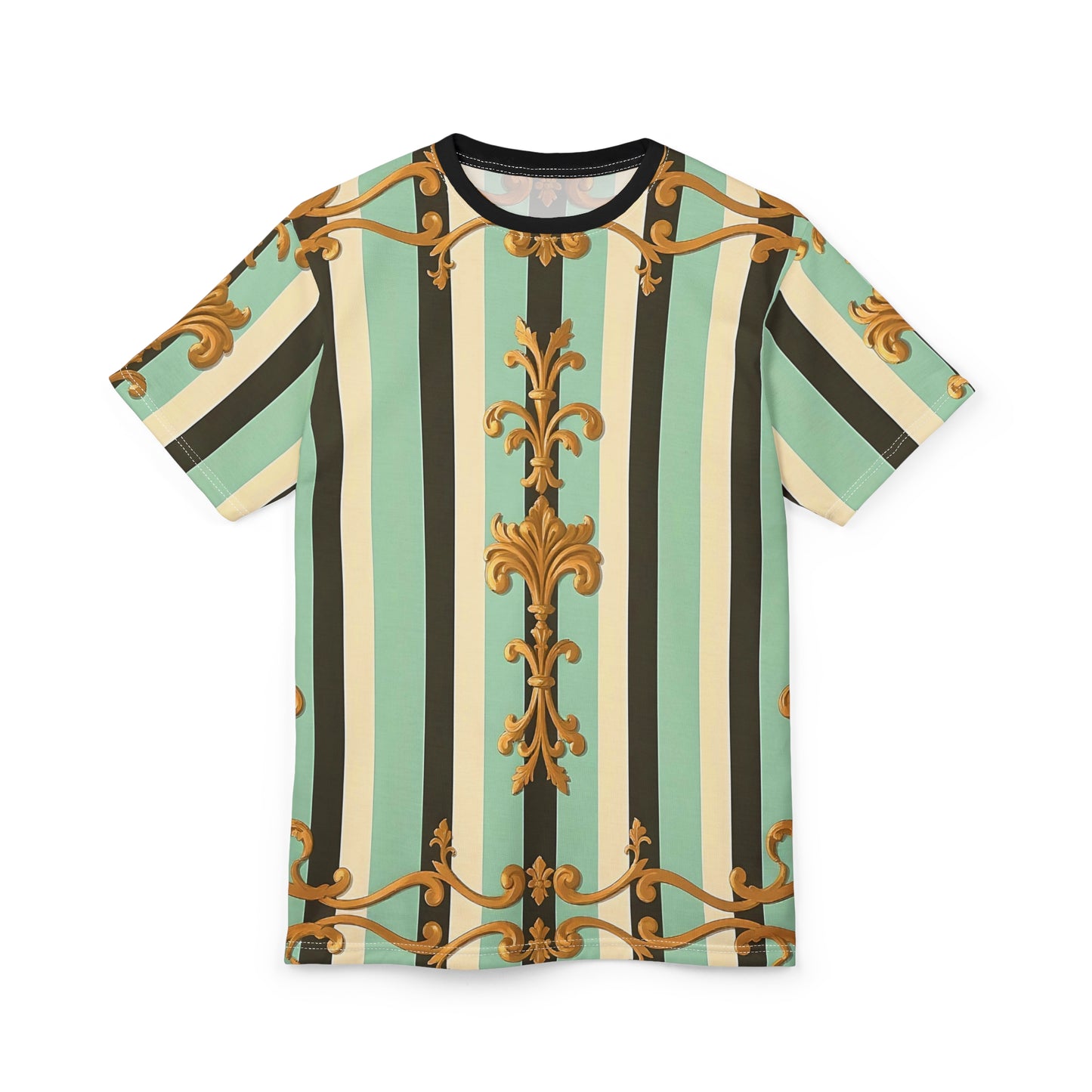 Elegant Striped Unisex Tee, Trendy Casual Wear, Stylish Gift for Friends, Unique Fashion Statement - Black & Matte Mint Striped Rococo