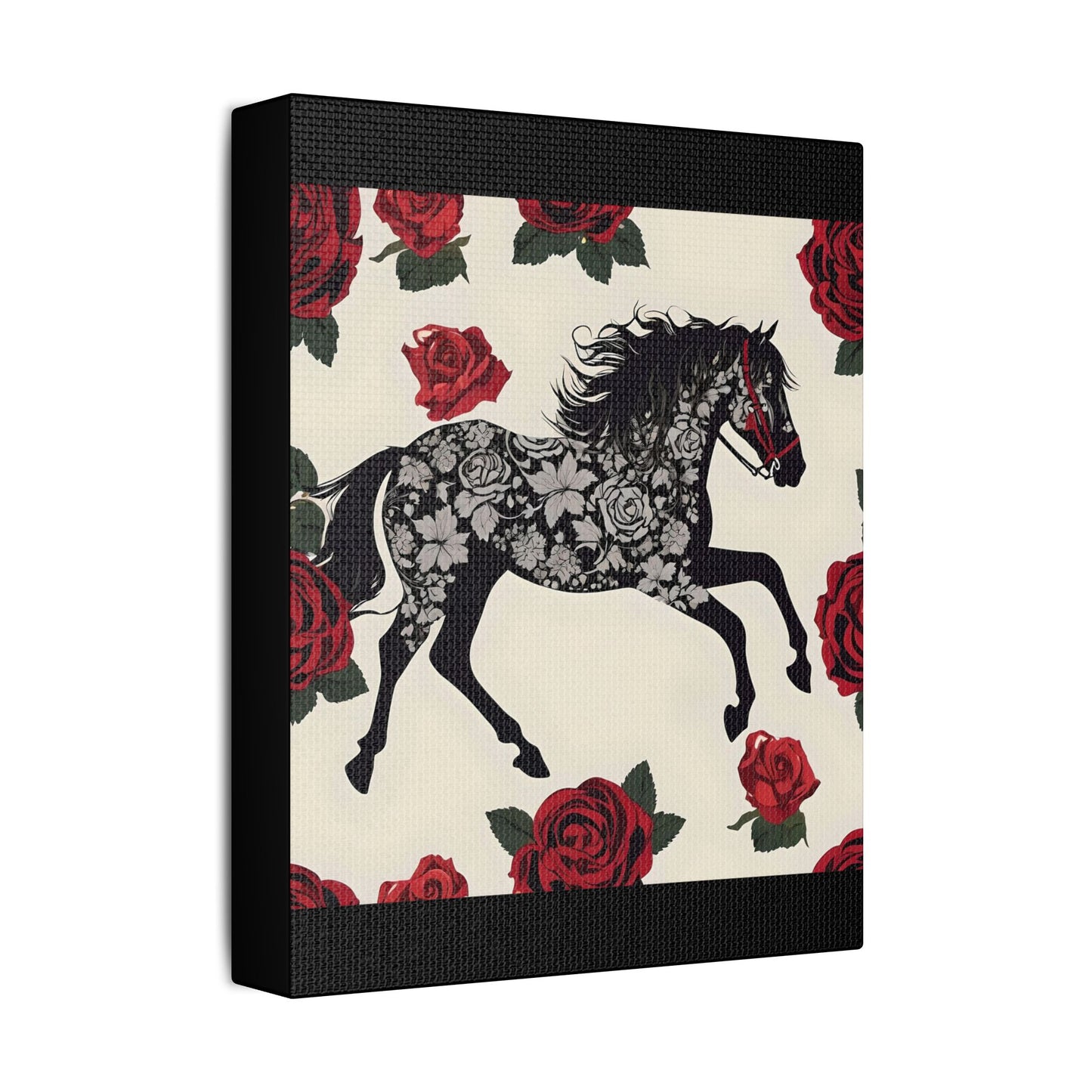 Art Print Canvas, Wall Decor, Satin Stretched Canvas, Equestrian Art, Office Decor, Home Decor - Horse & Roses