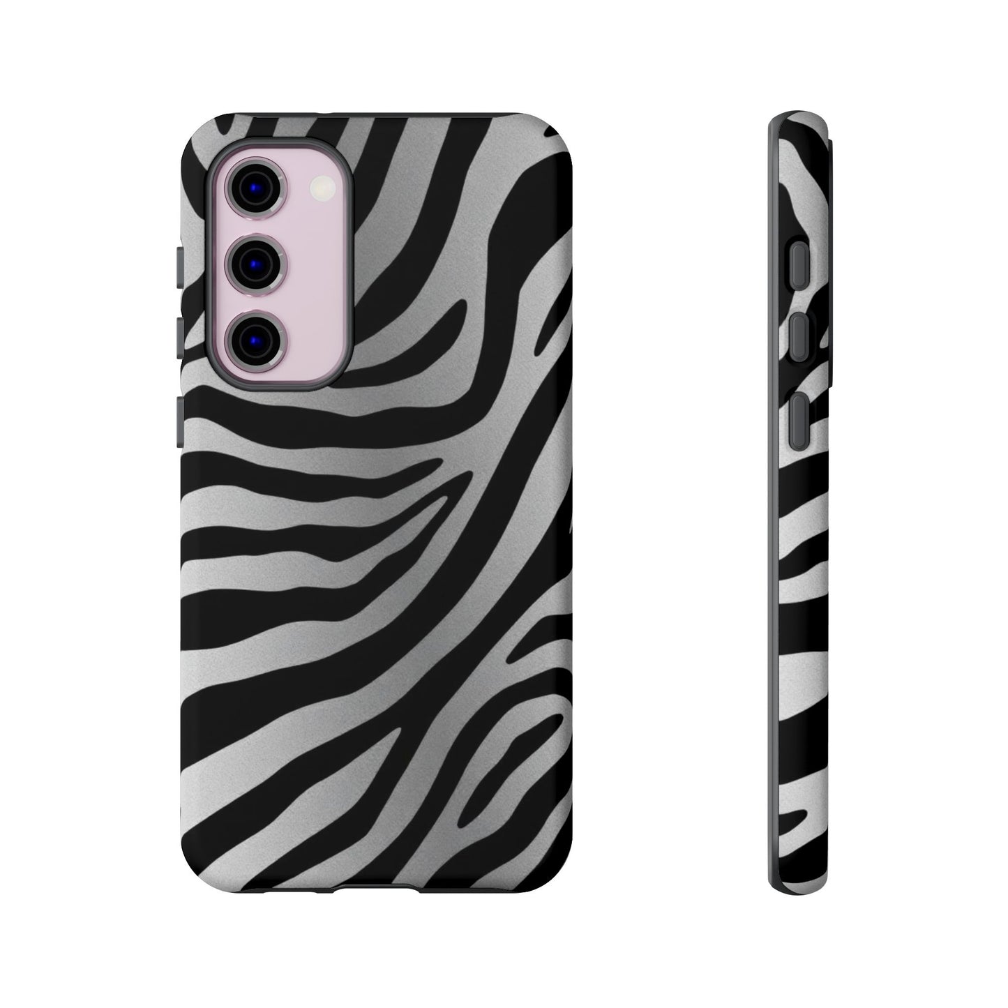 Zebra Print Tough Phone Case - Silver