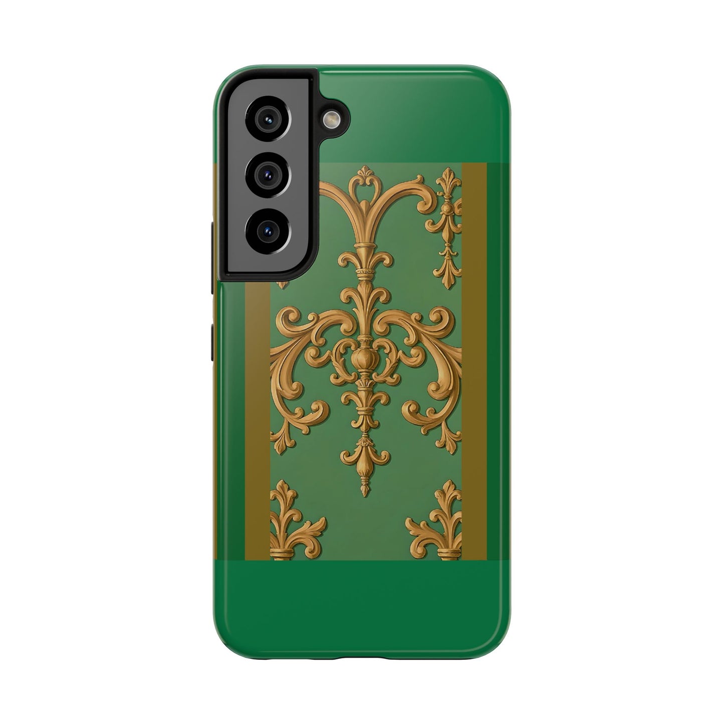 Elegant Floral Tough Phone Case, Durable Phone Cover, Gifts for Her, Stylish Protection, Chic Phone Accessory - Olive Green Striped Rococo