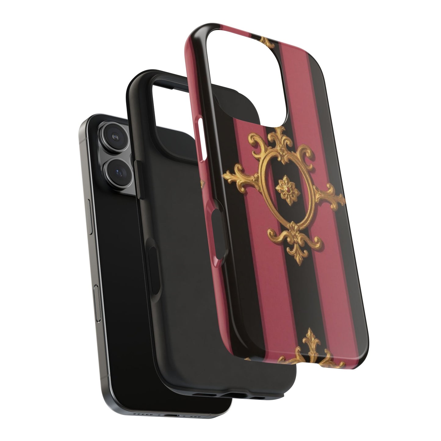 Elegant Black & Mauve Striped Gold Baroque Tough Phone Cases, Luxe Phone Covers, Fashionable Mobile Cases, Gift for Her, Holiday Phone Accessories