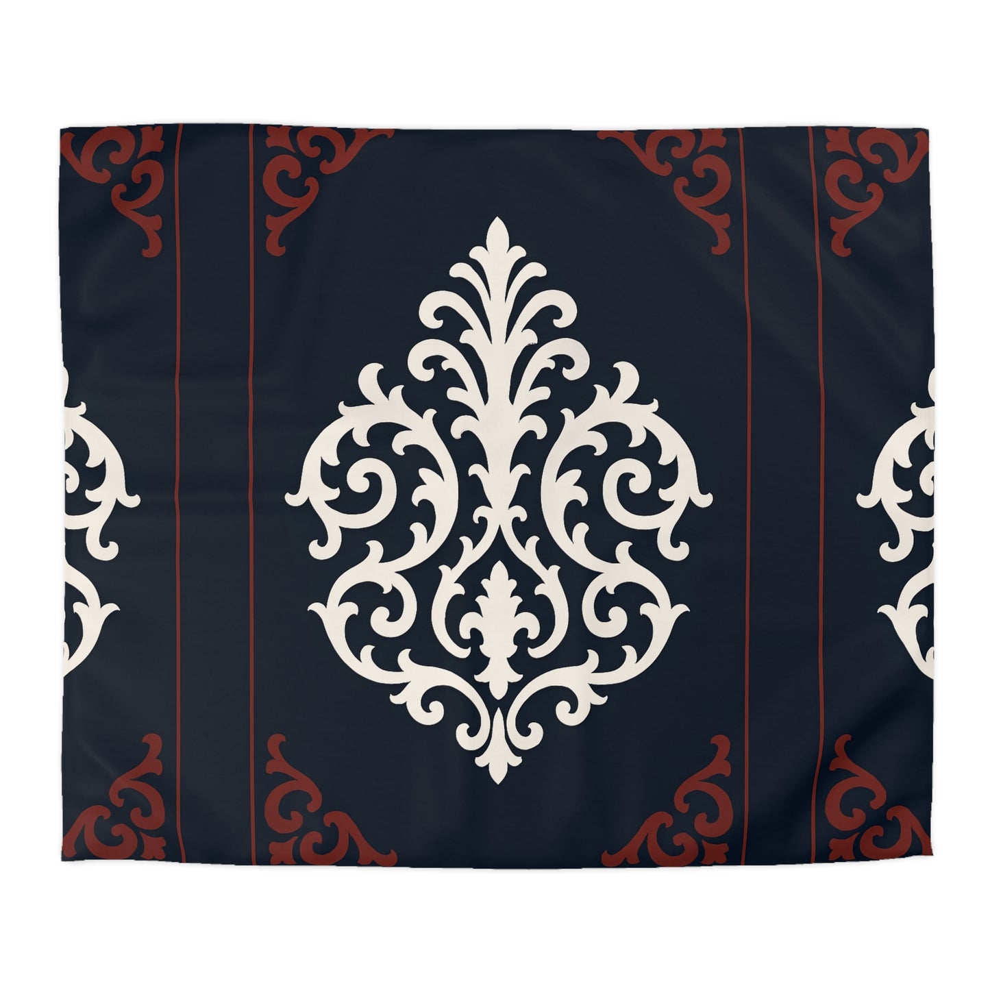 Dusk Blue-Maroon & White Baroque Microfiber Duvet Cover — Dusk Blue & White Decorative Bedding