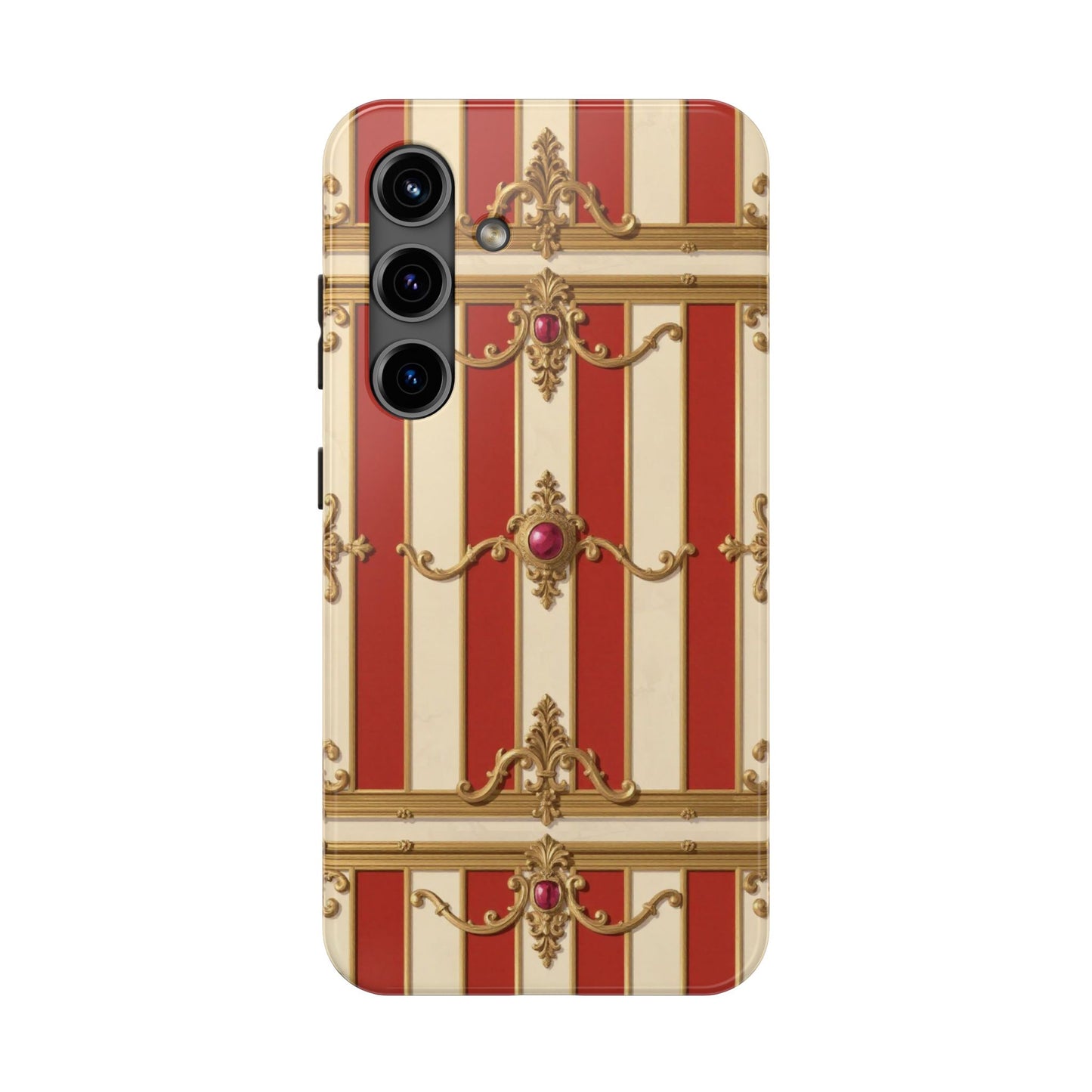 Elegant Alabaster & Dusk Orange Striped Baroque Tough Phone Case - Stylish Protection for Your Device