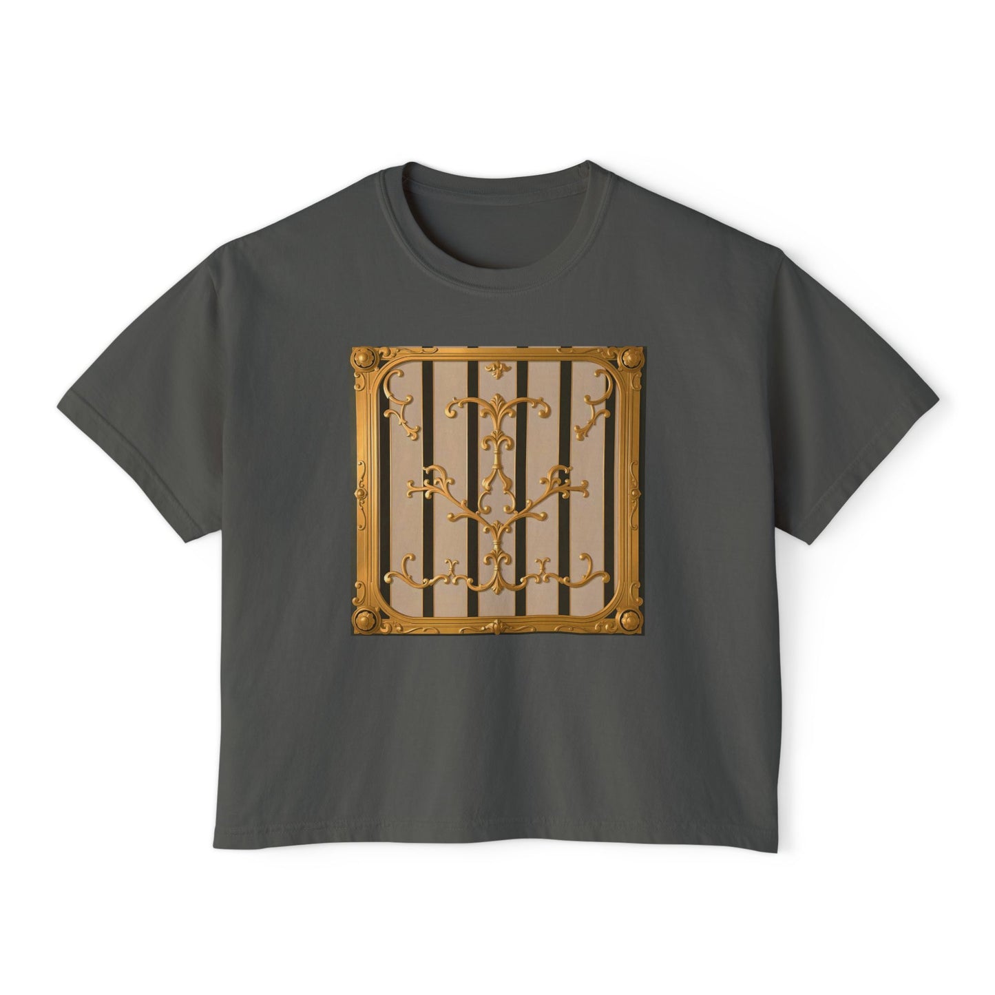 Women's Boxy Tee - Beige Striped Gold Rococo