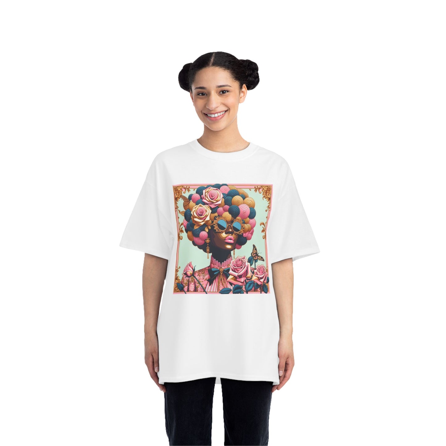 Vibrant Art Tee - Short-Sleeve T-Shirt with Colorful Floral Design, Art Lovers Gift, Trendy Summer Fashion - Lady In Pink Baroque