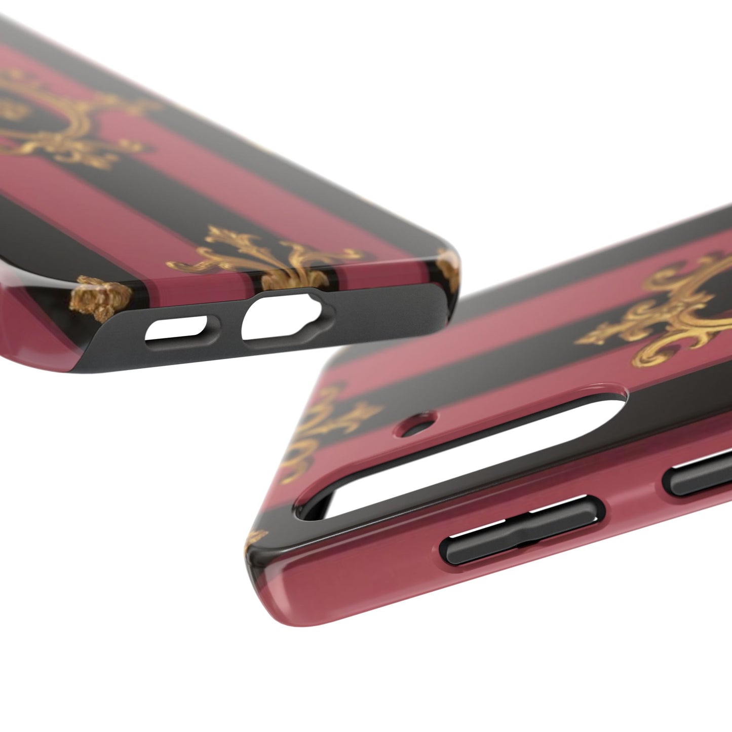 Elegant Black & Mauve Striped Gold Baroque Tough Phone Cases, Luxe Phone Covers, Fashionable Mobile Cases, Gift for Her, Holiday Phone Accessories