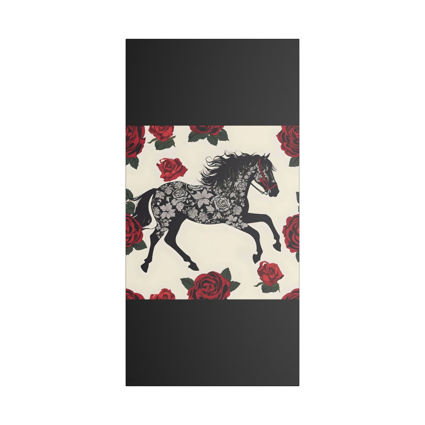 Art Print Canvas, Wall Decor, Satin Stretched Canvas, Equestrian Art, Office Decor, Home Decor - Horse & Roses