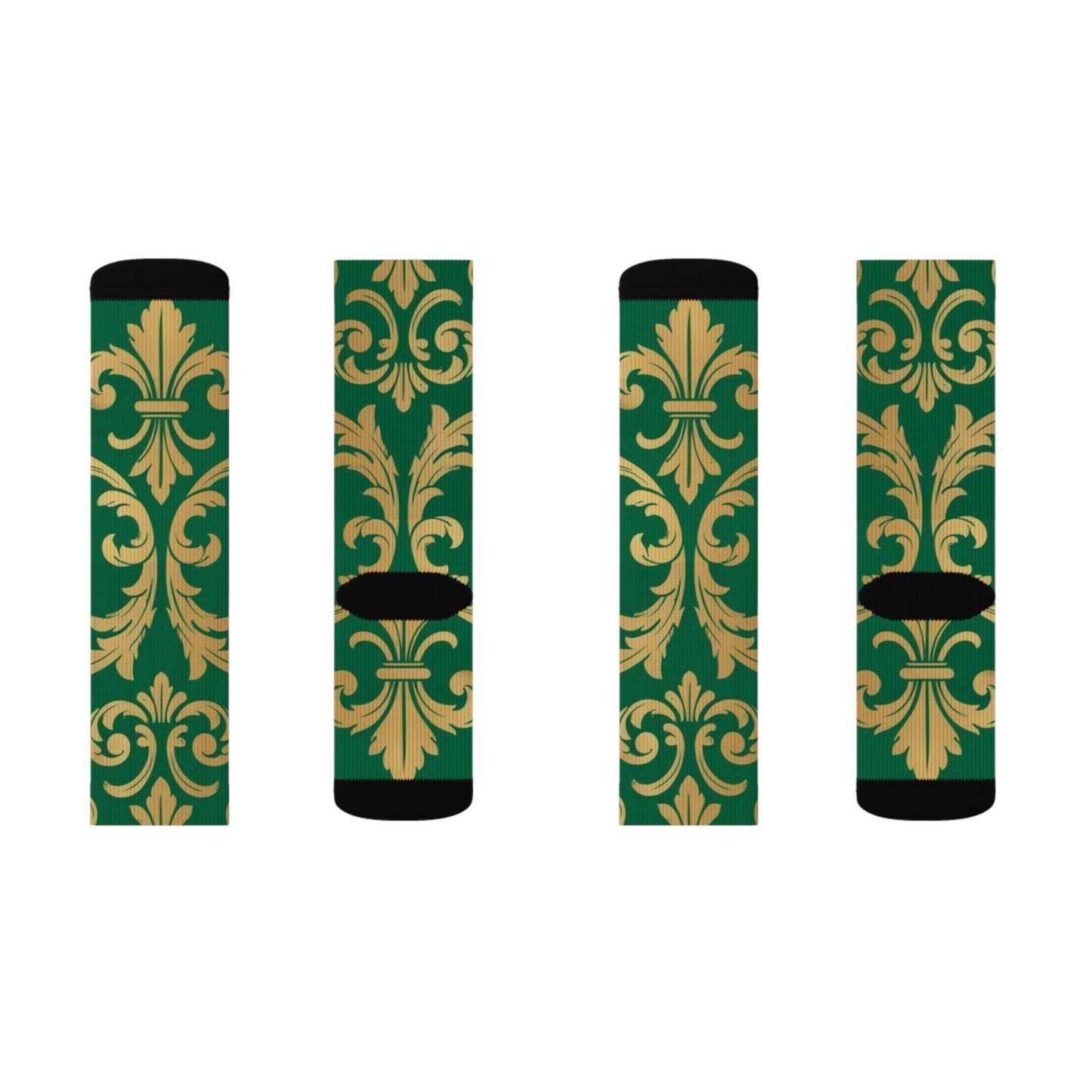 Green Baroque Pattern Sublimation Socks — Gold Baroque Crew Socks