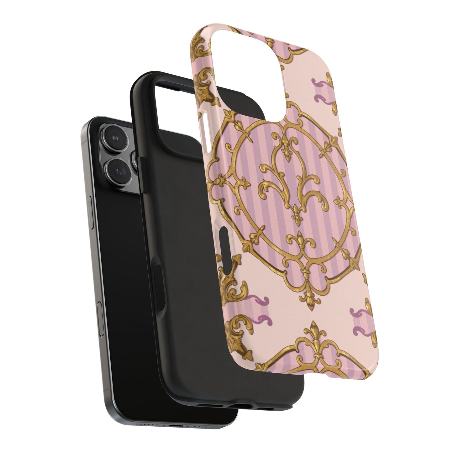 Elegant Vintage Phone Case, Tough Phone Case, Lavender & Alabaster Striped Gold Baroque Phone Cover, Stylish Phone Protector, Gift for Her