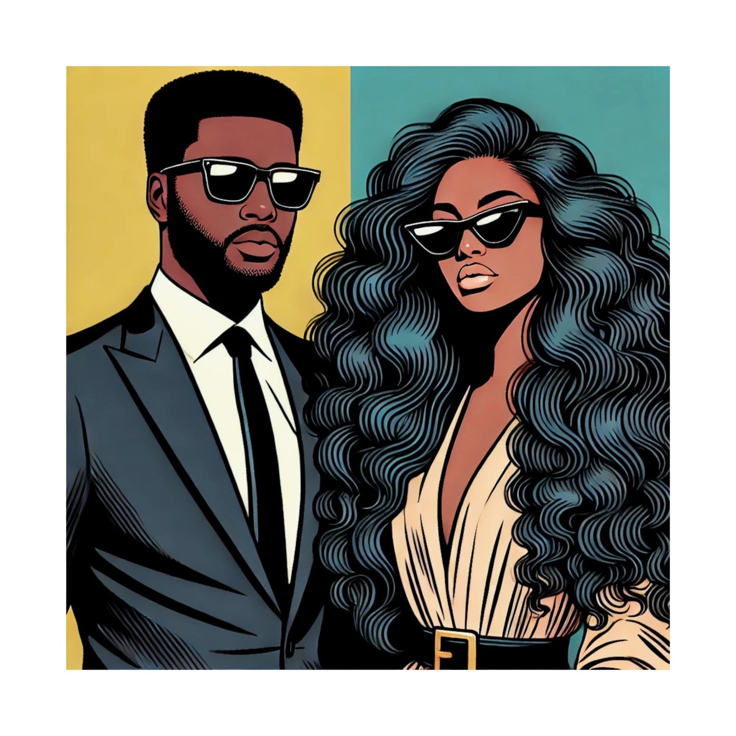 Floral Afro Art Poster - Elegant Matte Vertical Wall Decor - Elegant Couple
