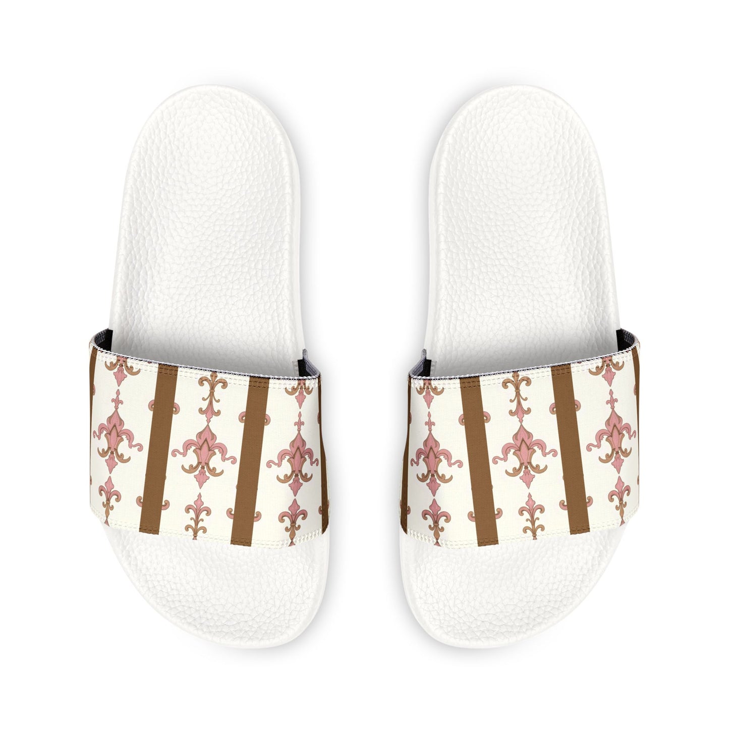 Chic Removable-Strap Sandals for Women, Stylish Summer Footwear, Vacation Ready, Comfortable Beach Shoes - Brown Striped Pink Arabesque