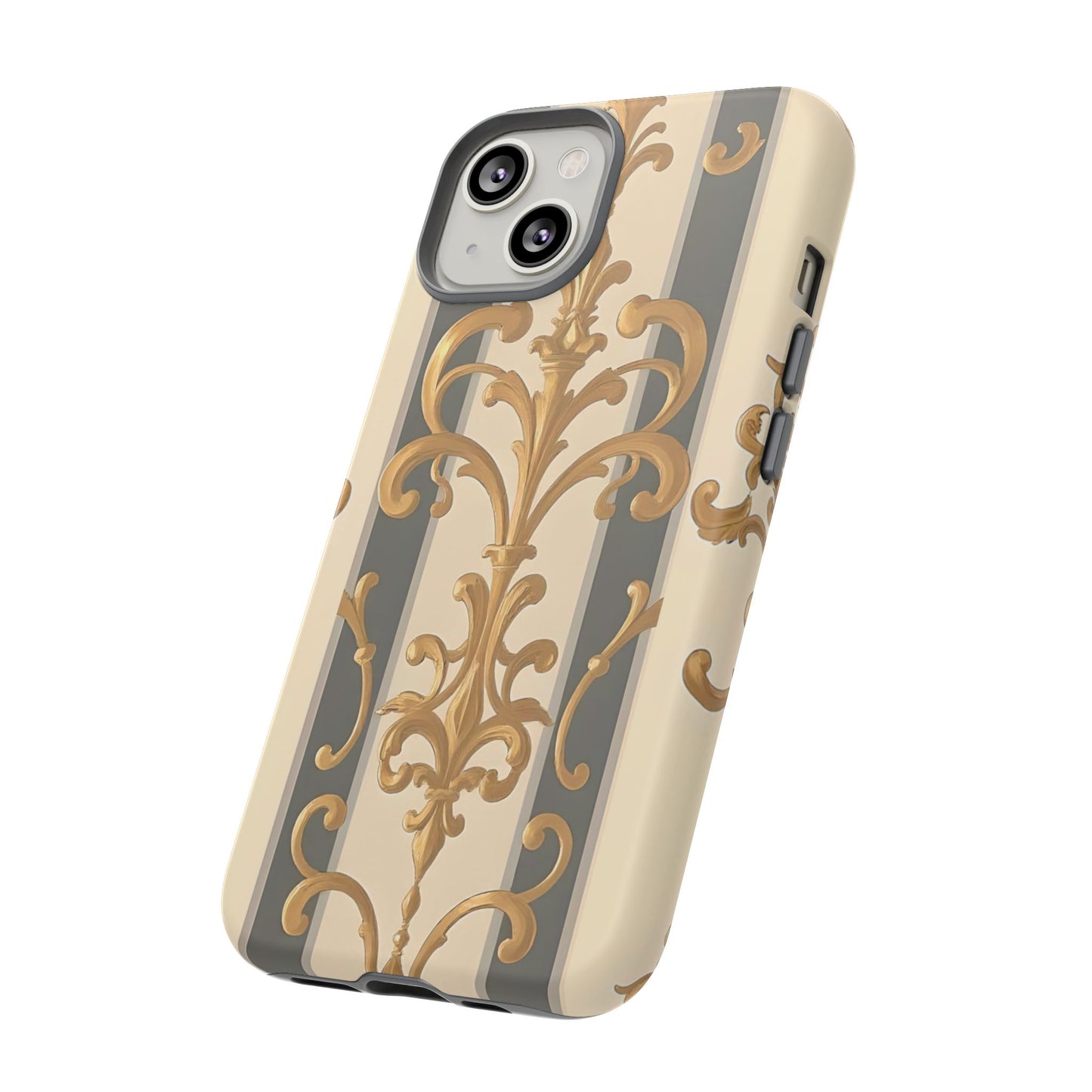 Elegant Floral Motif Phone Case - Tough Cases with Vintage Design - Dusk Olive Striped Gold Damask