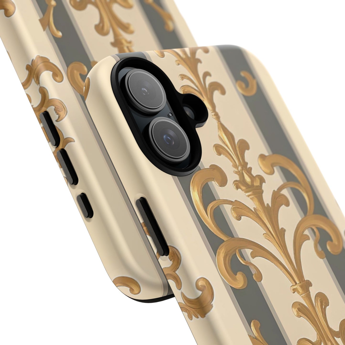 Elegant Floral Motif Phone Case - Tough Cases with Vintage Design - Dusk Olive Striped Gold Damask