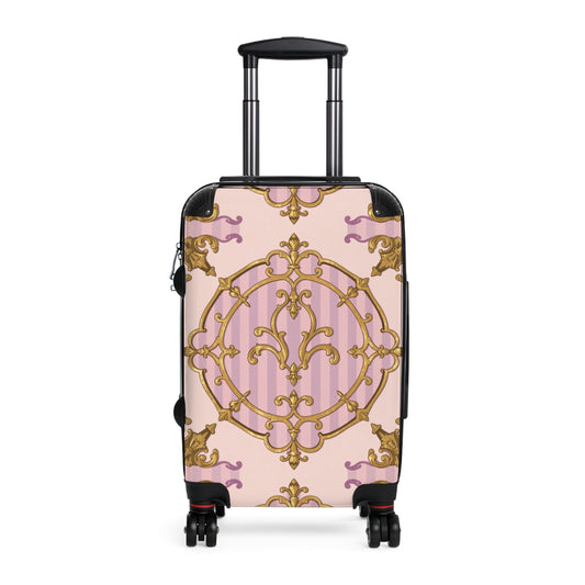 Elegant Lavender & Alabaster Striped Gold Baroque Suitcase for Travel, Stylish Luggage, Personalized Gift, Vacation Essential, Unique Design Suitcases
