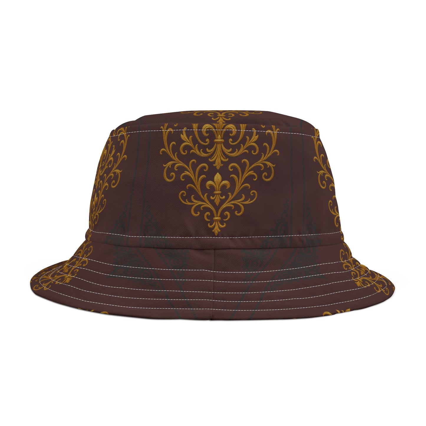 Dusk Burgundy-Black & Gold Baroque Bucket Hat – Ornate Baroque Pattern