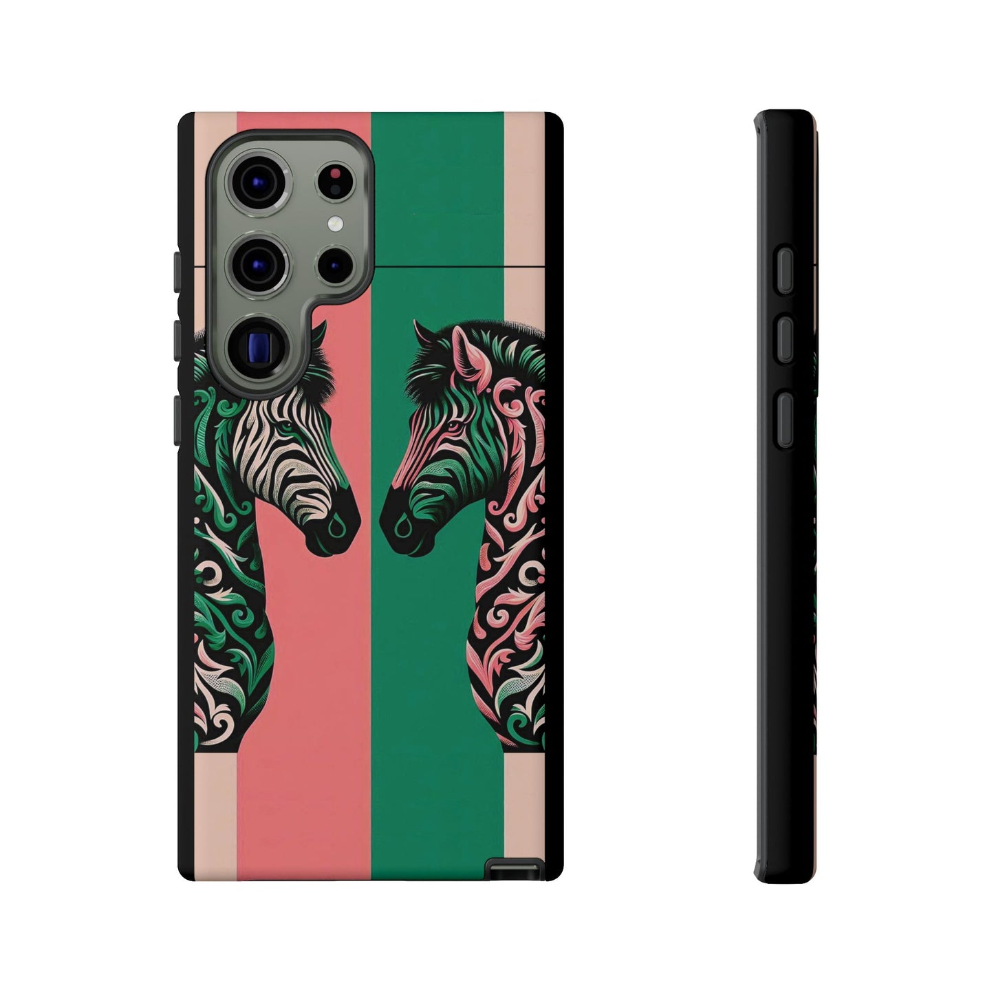 Phone Case - Elegant Pink & Green Zebra Damask Design
