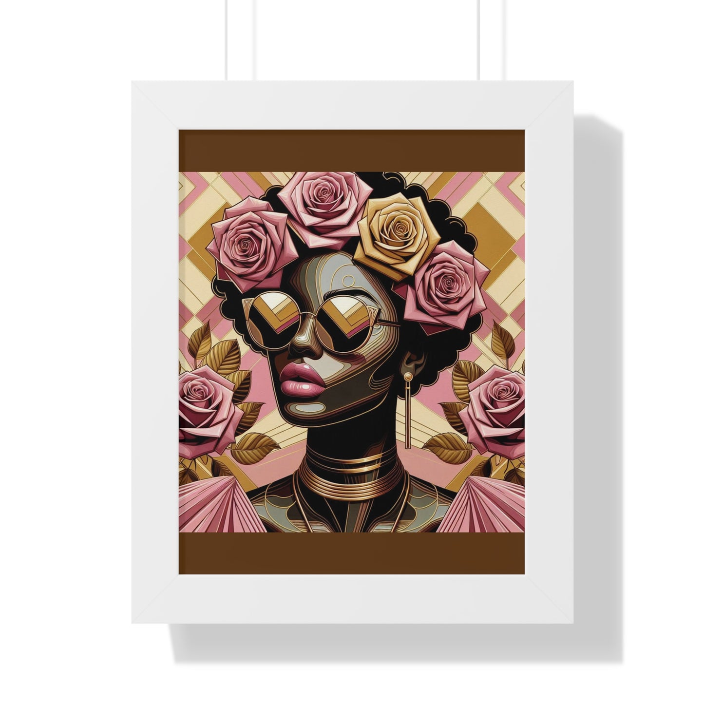 Elegant Framed Vertical Poster of Floral Woman, Home Decor, Wall Art, Gift for Her, Feminine Art Print - Pink Roses Lady