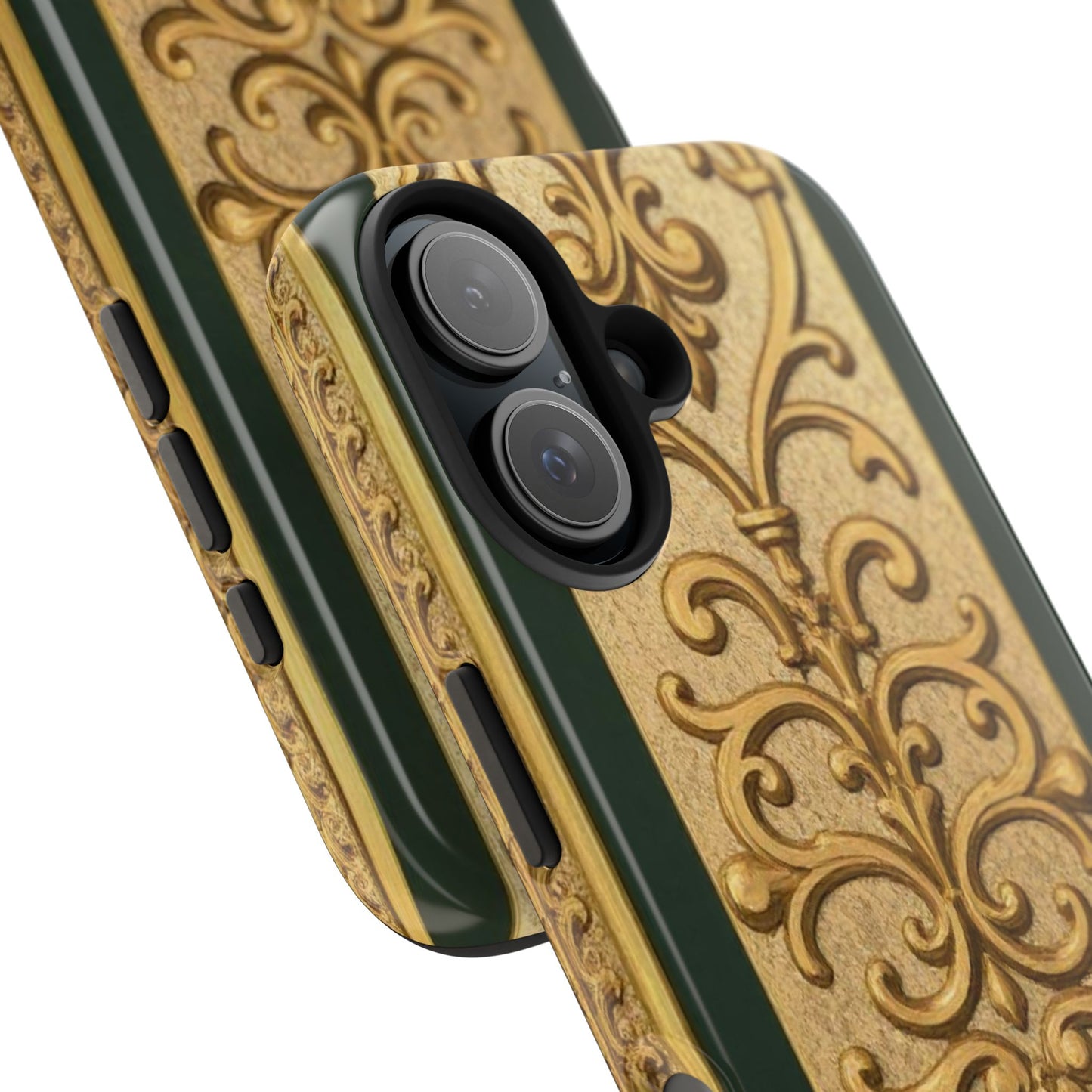 Elegant Teal Striped Gold Baroque Vintage Phone Case, Durable Cell Phone Cover, Floral Phone Protection, Personalized Gift Idea