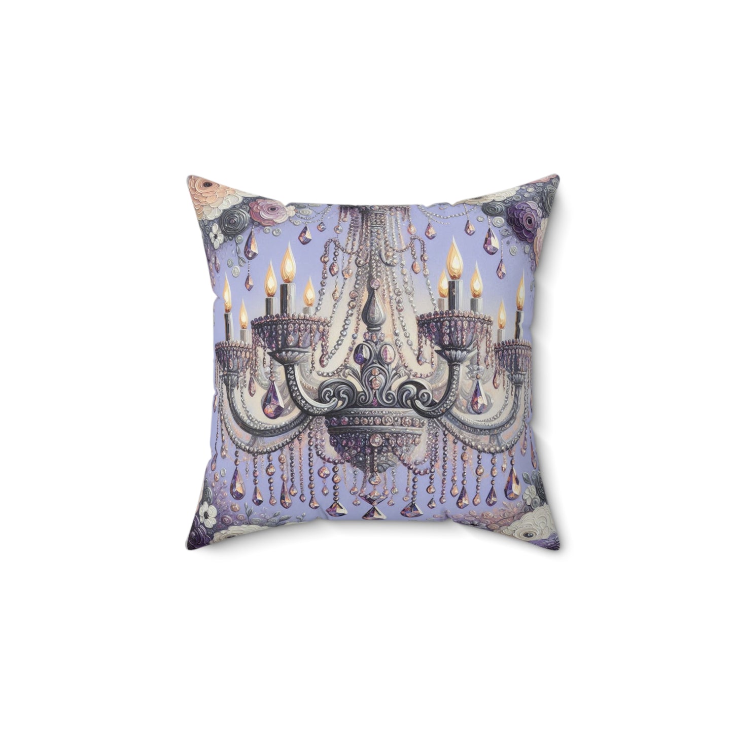 Elegant Chandelier Pillow, Home Decor, Cozy Living Room Accent, Floral Cushion - Lilac Jeweled Chandelier
