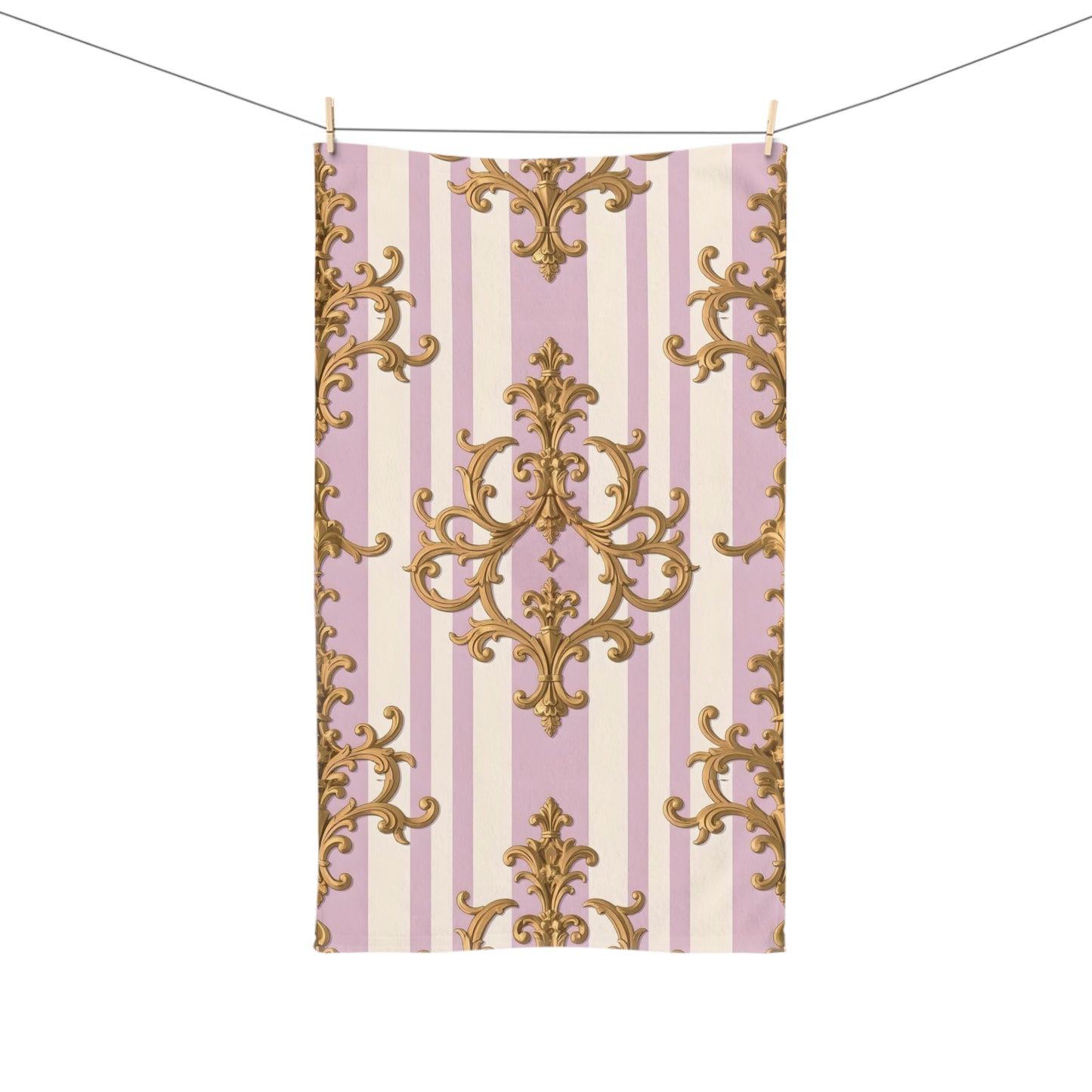 Elegant Purple Striped Hand Towel, Decorative Towel, Kitchen Decor, Gift for Her, Home Accessory, Bath Linen - Lilac & Alabaster Striped Gold Baroque