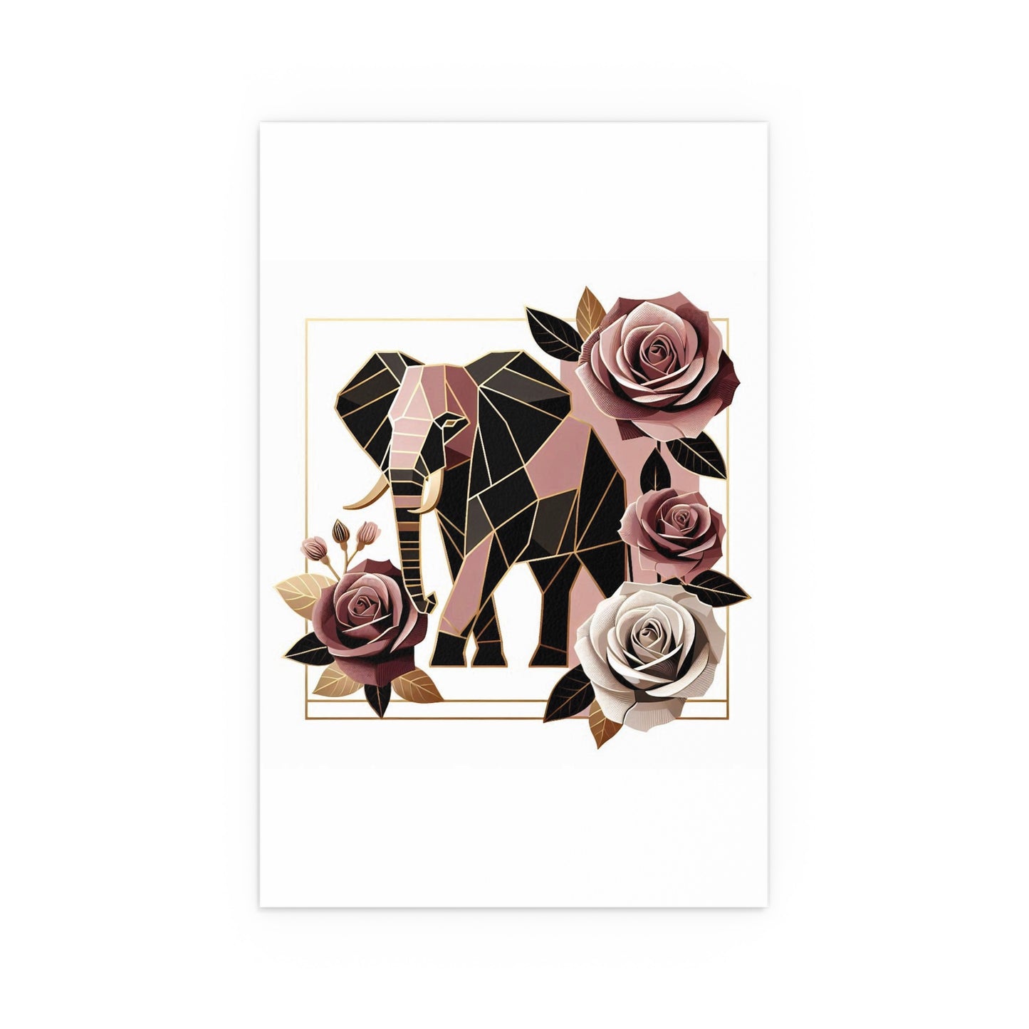 Elegant Floral Silk Poster - Indoor/Outdoor Wall Art for Home Decor - Brown & Mauve Elephant & Roses