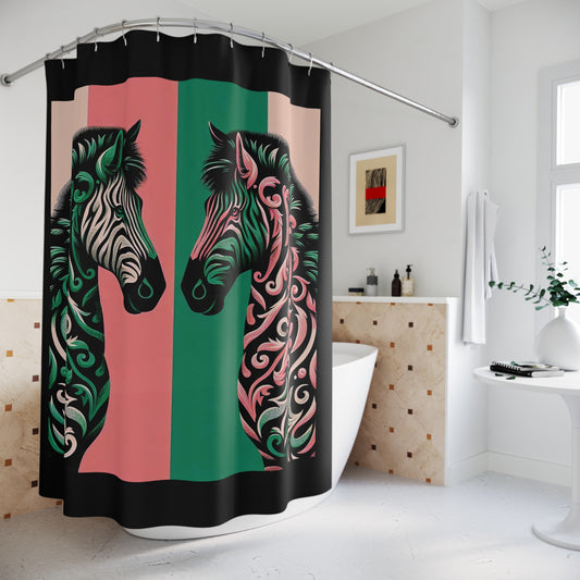 Elegant Vintage Floral Shower Curtain - Luxurious Home Décor for Classy Bathrooms - Pink & Green Zebra Damask Design