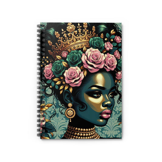 Elegant Vintage Spiral Notebook - Ruled Line with Teal Lady & Damask Design
