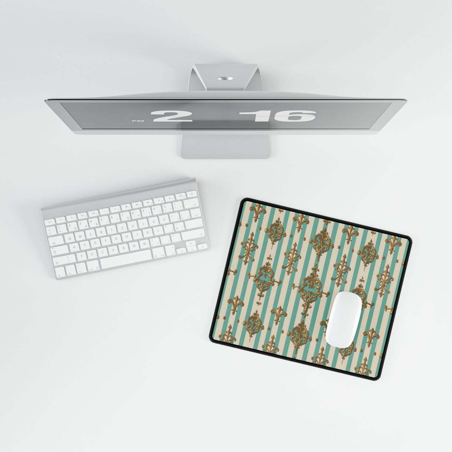 Elegant Desk Mats - Luxe Office Decor, Stylish Workspace Accessories, Personalized Desk Ideas - Matte Green Striped Rococo
