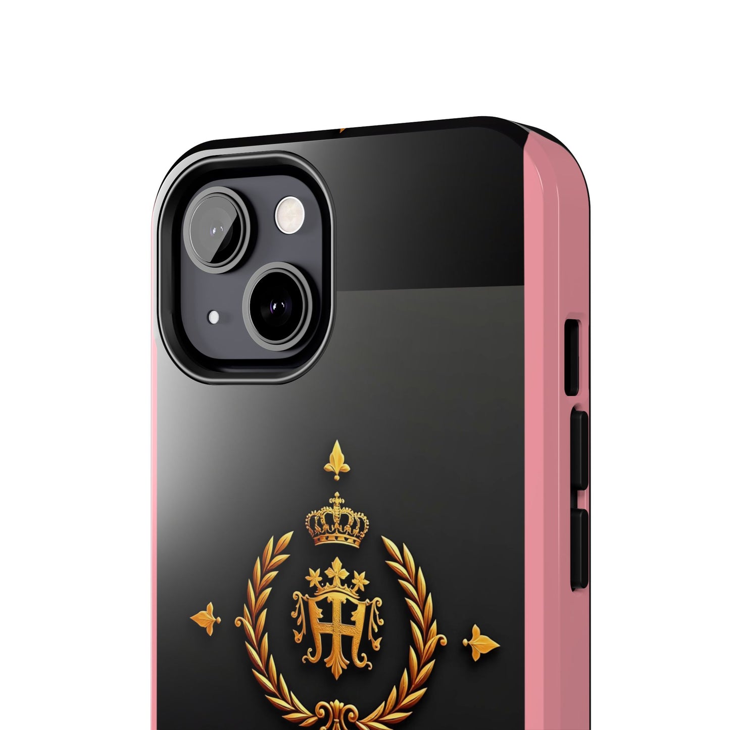 Tough Phone Case with Regal Design - Elegant Phone Protection, Gift for Him/Her, Royalty Inspired - Pink Striped Gold Crest