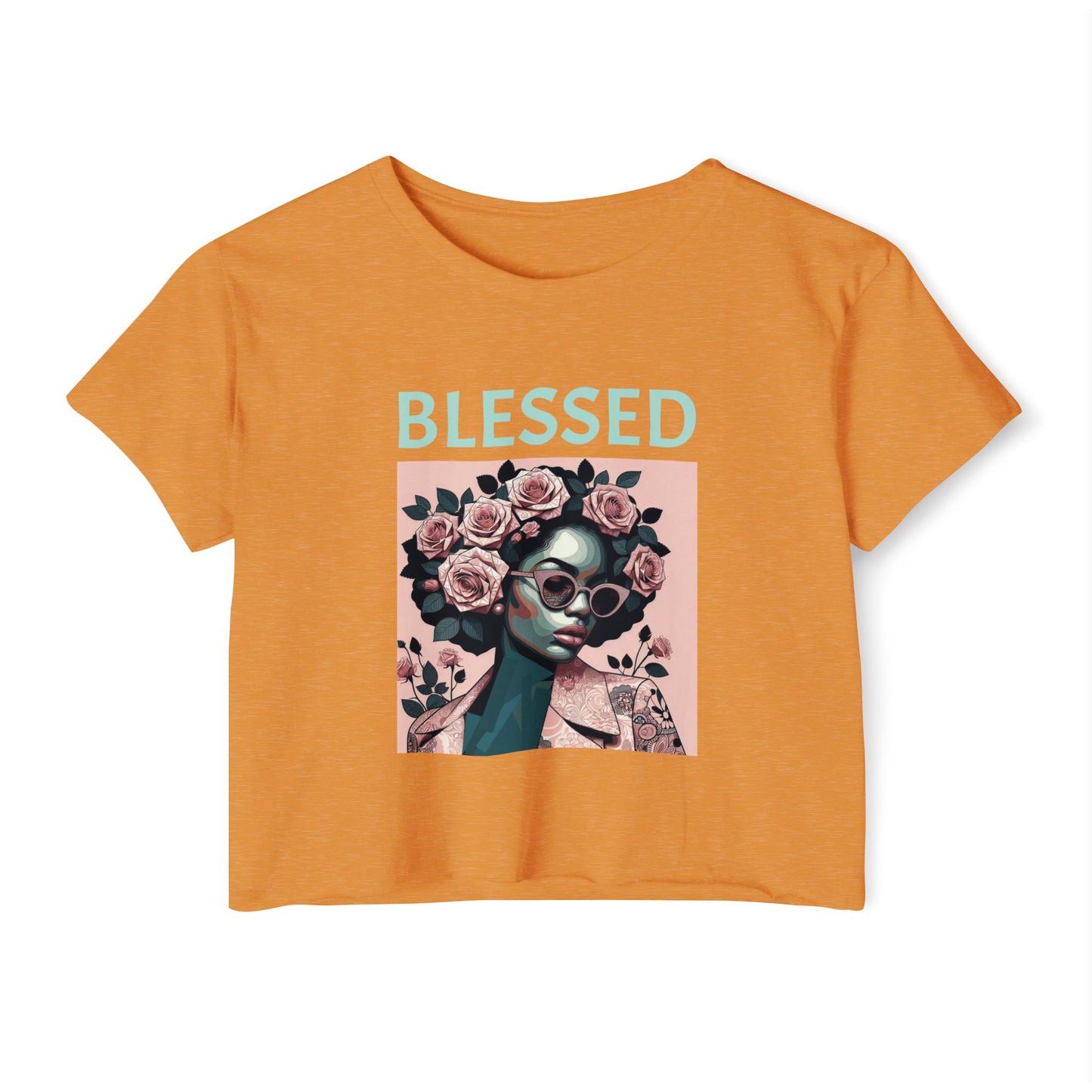 Women's Festival Crop Top - Blessed Graphic Tee, Boho Style Shirt, Summer Outfit, Gift for Her, Festival Wear, Trendy Casual Top - Mint Lettering