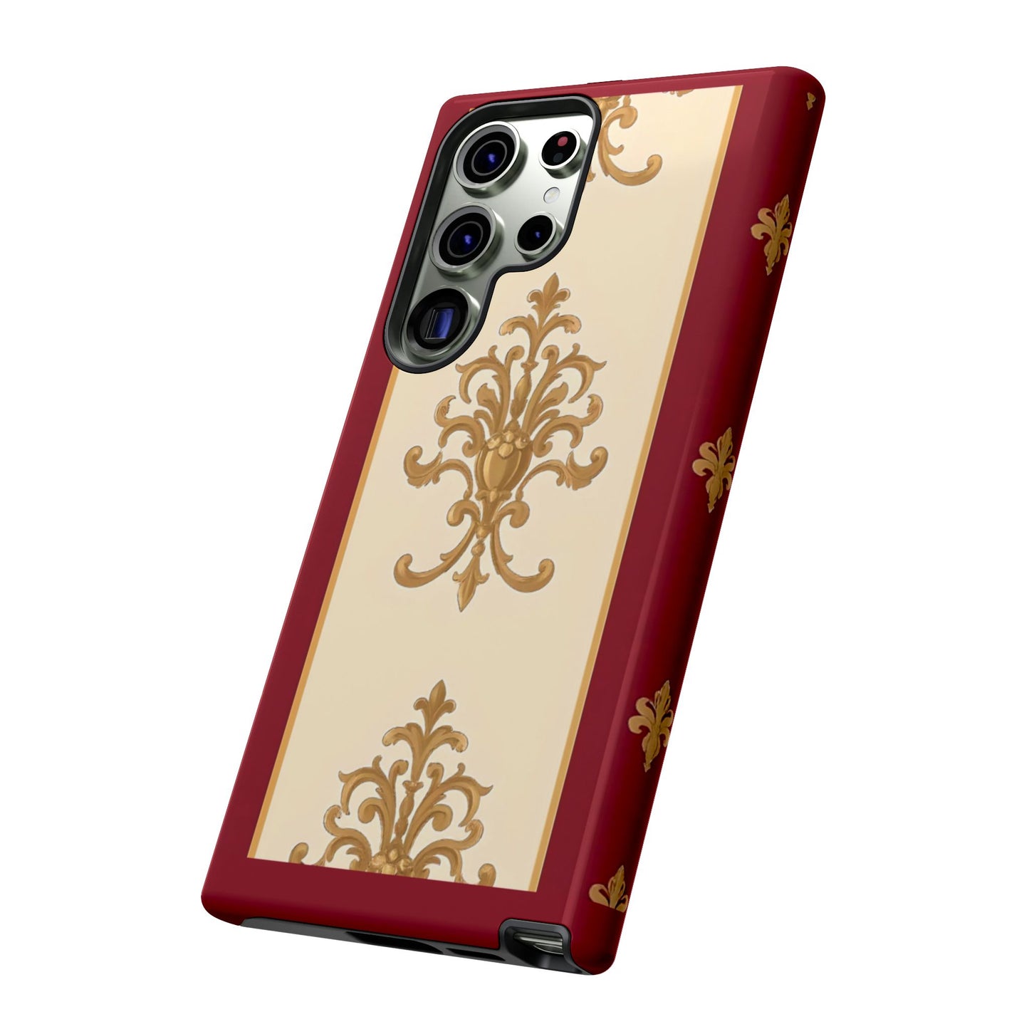 Elegant Floral Motif Phone Case - Tough Cases with Vintage Design - Dusk Red Striped Gold Damask