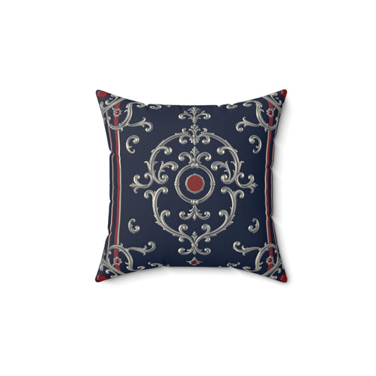 Elegant Faux Suede Pillow - Home Décor, Decorative Cushion, Cozy Living Room Accent, Stylish Throw Pillow - Blue & Red Striped Silver Baroque