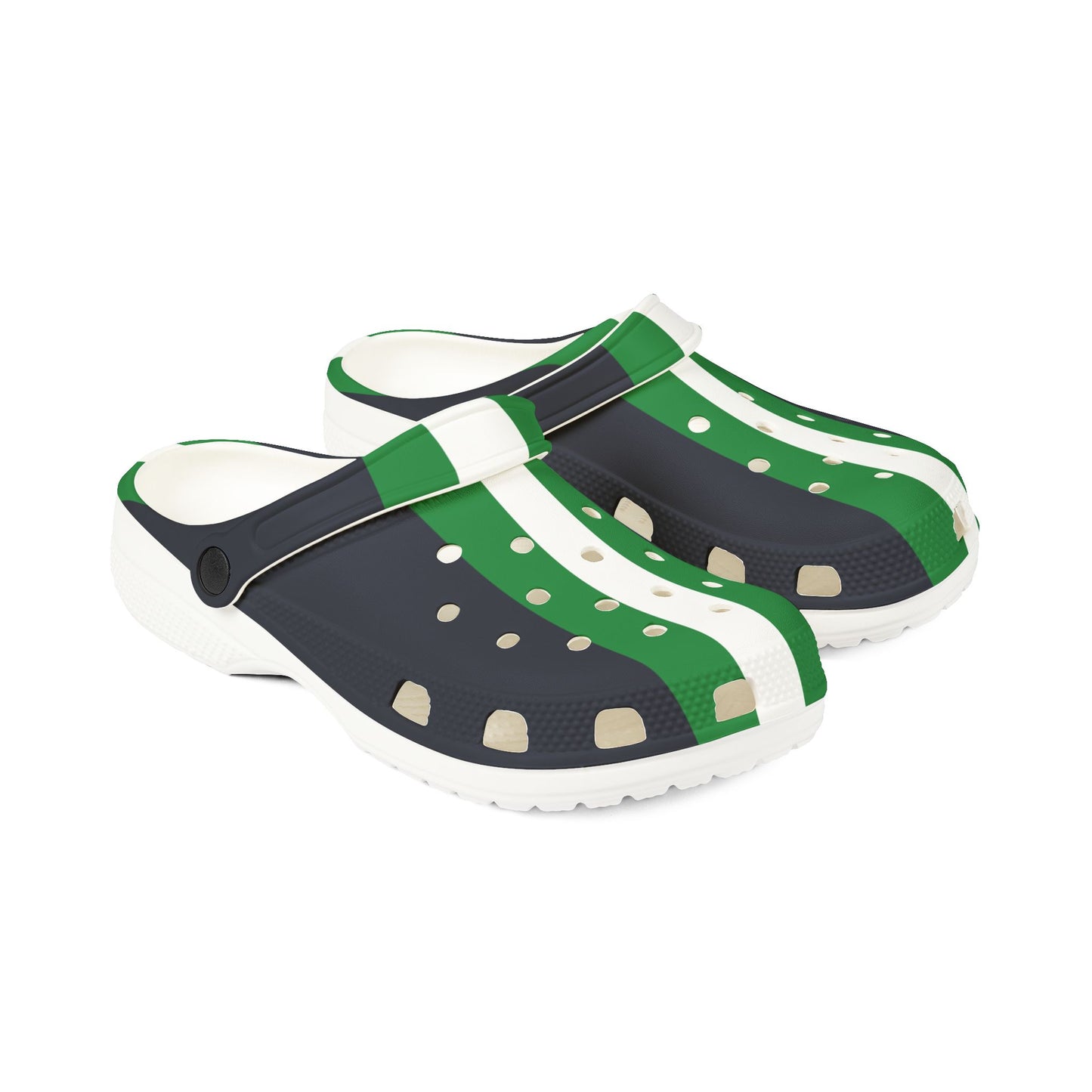 Lunar Midnight & Green-White Striped Stylish EVA Foam Shoes for Comfort, Casual Footwear, Trendy Slip-Ons, Perfect for Summer, Outdoor and Leisure Activities