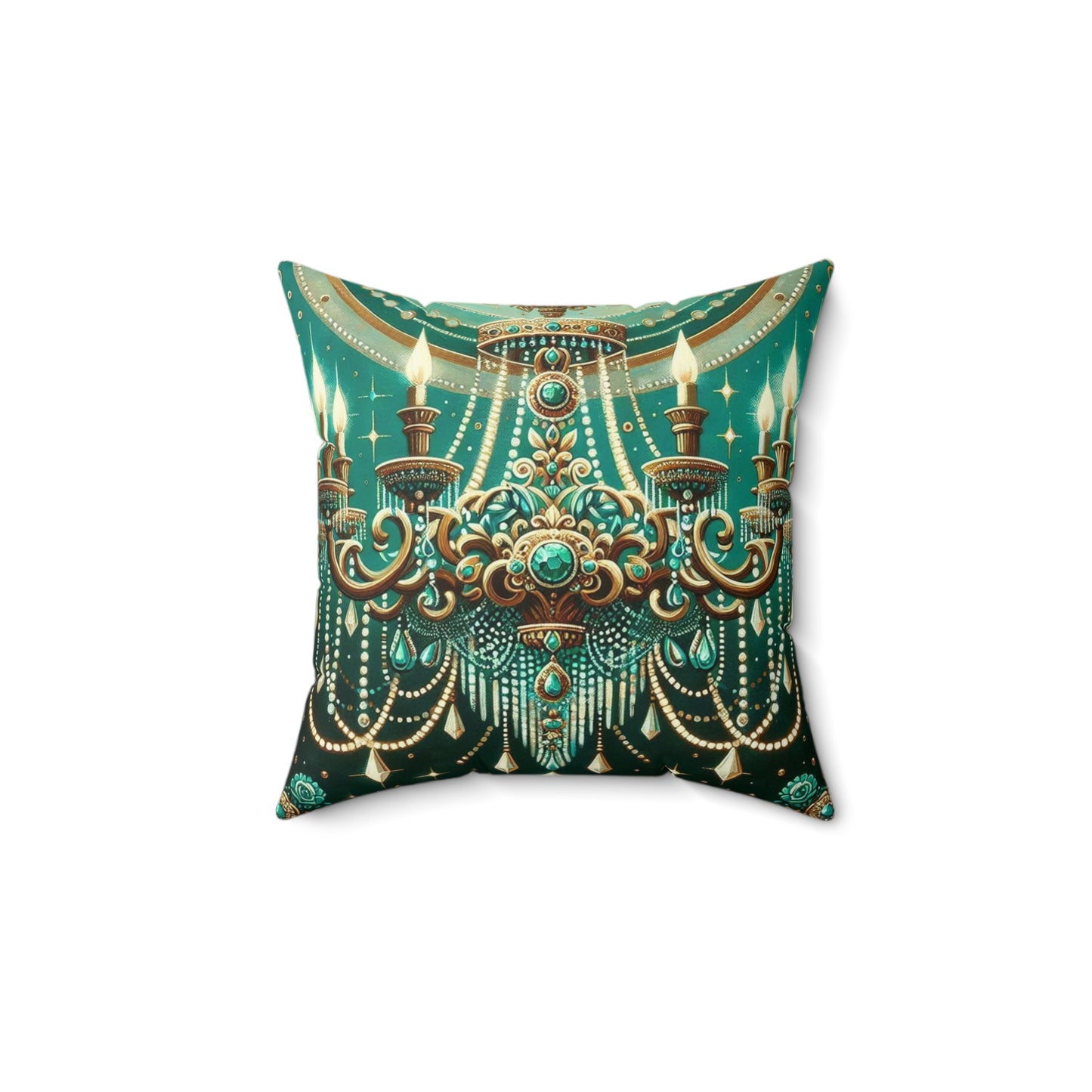 Luxurious Chandelier Faux Suede Pillow Cover, Elegant Home Decor, Boho Chic, Gift for Her, Decorative Cushion - Green & Gold Jeweled Chandelier