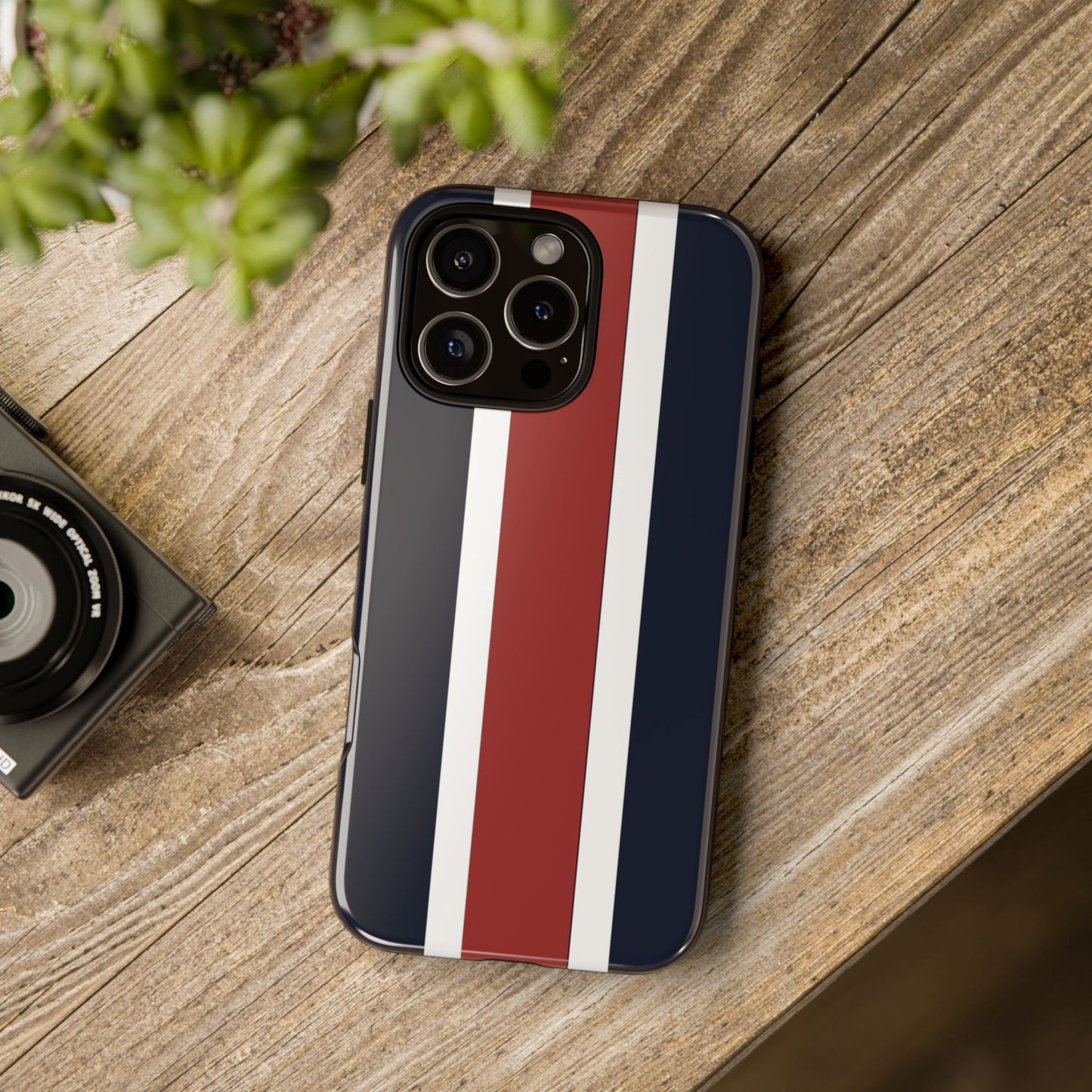 Lunar Midnight & Red-White Striped Stylish Phone Case - Tough Cases, Custom iPhone Cover, Sleek Phone Accessories, Gifts for Him/Her