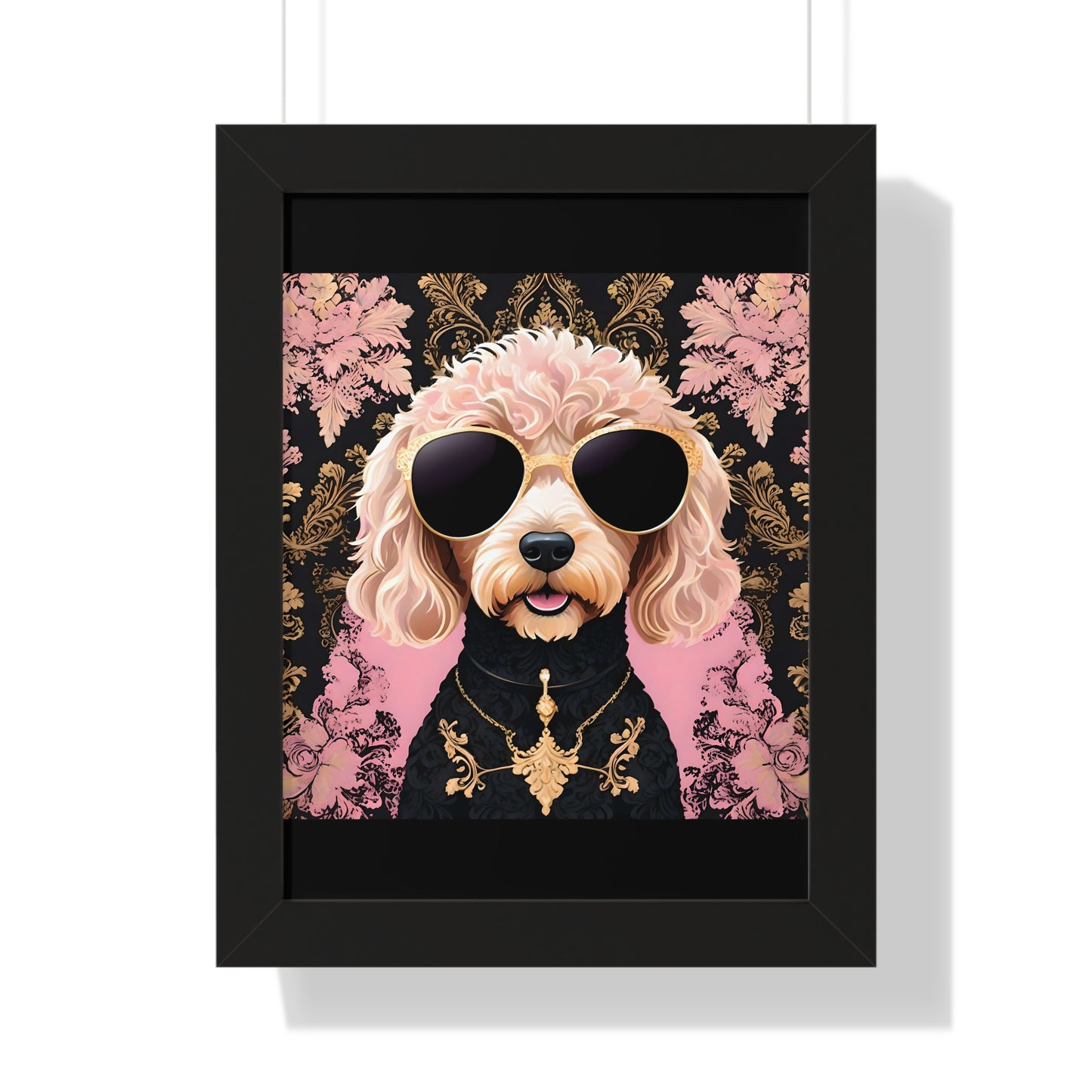 Vertical Poster - Golden Doodle in Damask and Shades - Wall Art - Kid Friendly