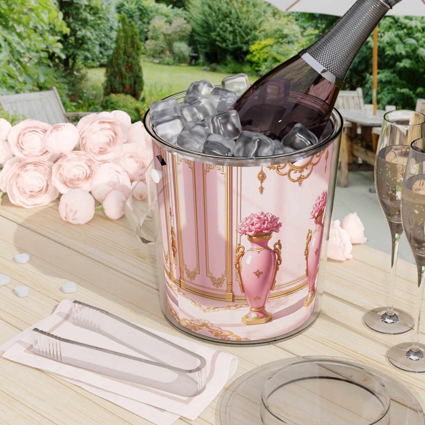 Elegant Pink Ice Bucket with Tongs - Chic Barware for Parties, Bridal Showers, Home Decor, Summer Gatherings