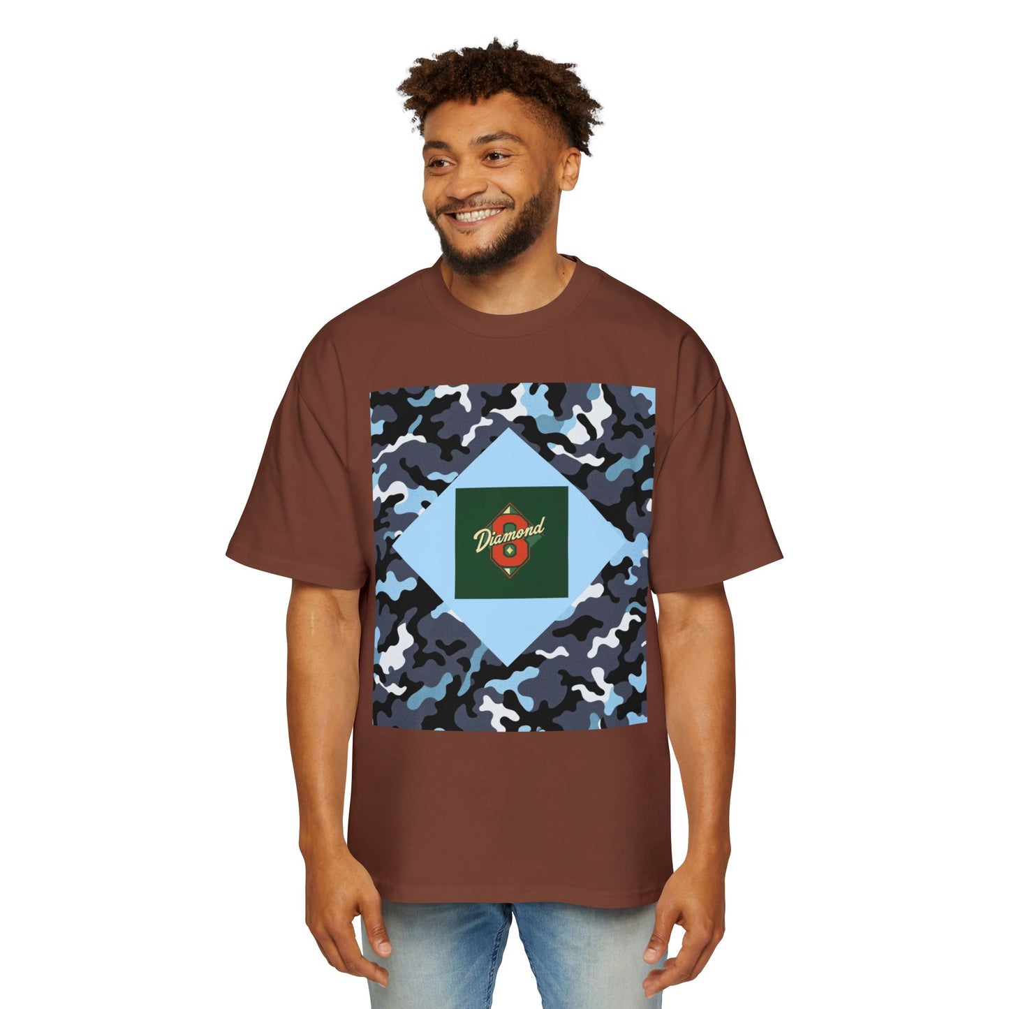 Men's Oversized Camo Tee, Casual Streetwear, Graphic T-Shirt, Trendy Outfit, Gift for Him, Relaxed Fit Top - Camo & Diamond 8