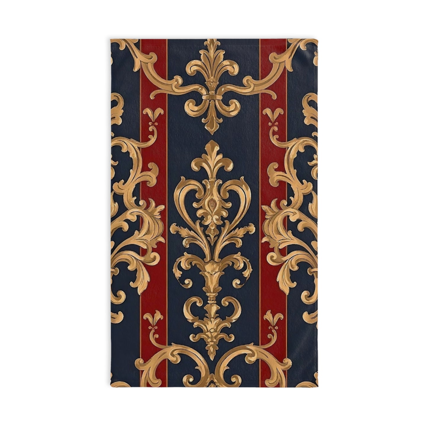 Luxurious Ornate Hand Towel - Elegant Home Décor - Midnight Blue & Dusk Red Damask