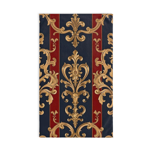 Luxurious Ornate Hand Towel - Elegant Home Décor - Midnight Blue & Dusk Red Damask