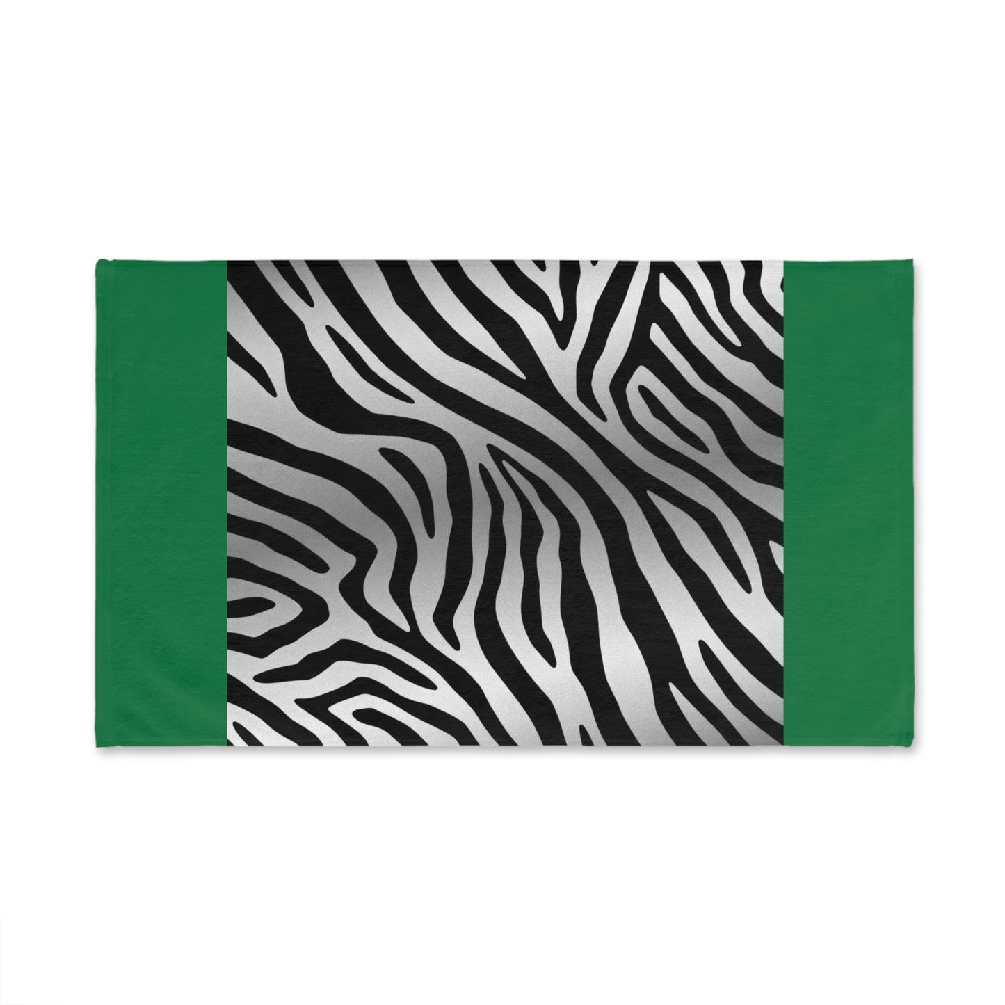 Stylish Zebra Print Hand Towel - Modern Black and Silver Decor - Green Trim