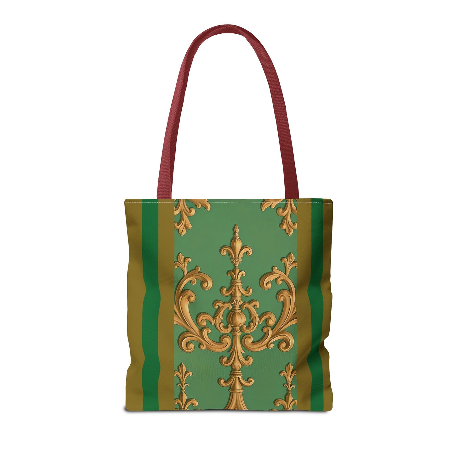 Ornate Floral Tote Bag, Chic Shopping Bag, Fashionable Eco Tote, Stylish Gift for Her, Versatile Everyday Use - Olive Green Striped Rococo